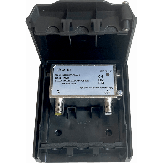 Class 1 1-Way High Gain UHF Masthead Amplifier; 1 Input; 1 Output-27dB