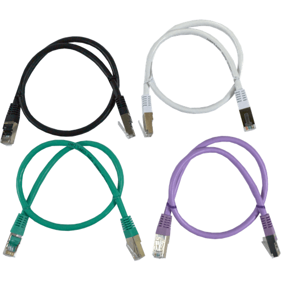 0.5m FTP HQ CAT6 Patch Leads Pack 12 - 4 Colours: Violet, White, Black, Green. 7/0.16mm Bare Copper (50cm)
