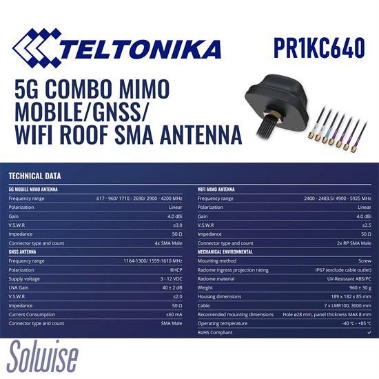 Teltonika 5G WiFi GPS Roof Mount Antenna